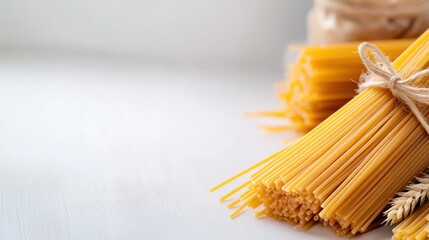 Discovering the beauty of raw spaghetti pasta isolated on white background