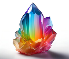 A Colored Crystal on white isolated background with shadow 