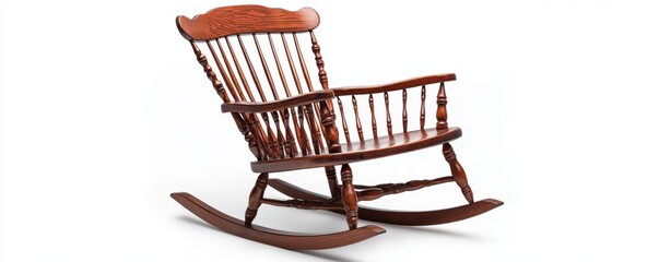 Discover the timeless elegance of this classic wooden rocking chair, showcasing exquisite curved grain lines and exceptional vintage craftsmanship Its rich, dark wood finish and sturdy construction