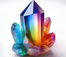 A Colored Crystal on white isolated background with shadow 