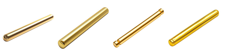 Golden rolling pin isolated on transparent background, PNG, Set of