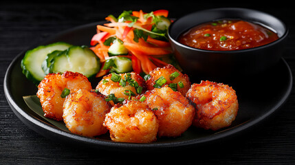 Fototapeta premium tempura plate with shrimp, vegetables, and fish