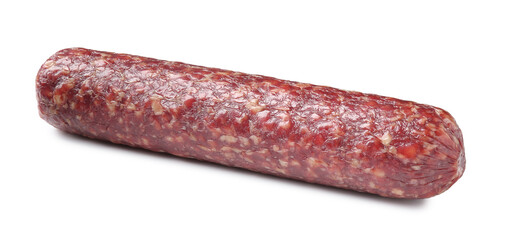 Delicious dry cured sausage isolated on white