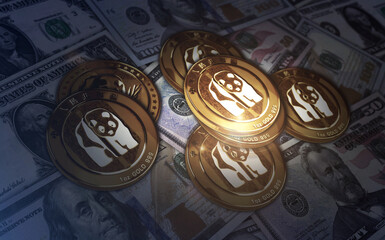 Panda chinese golden coin 3d illustration © Skórzewiak