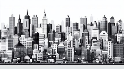 Black and White Cityscape with Traffic in Urban Environment