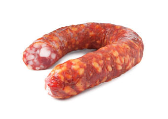 Delicious dry cured sausage isolated on white