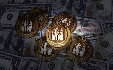 Panda chinese golden coin 3d illustration