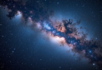 Obraz premium Milky Way Galaxy: Vast Star Expanse, Cosmic Dust, Textured Surface, Chaotic Feel, Awe-Inspiring, Galactic Background, Stellar Field, Space Art, Cosmic Scene, Deep Space View. 