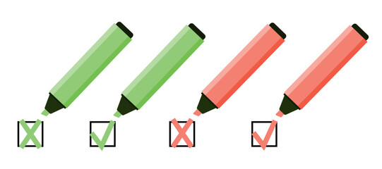 Colorful marker pens set. Highlighter pencil for school or kids