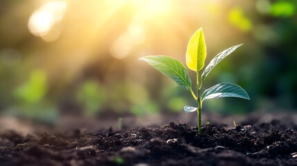 Young sprout growing in sunlight.