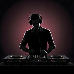 DJ Mixing Music on Turntables in Dark Club