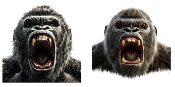 Gorilla isolated on transparent background, PNG, Set of