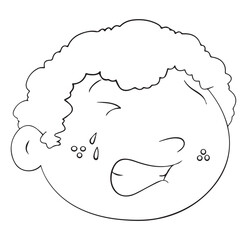 Boy face emoticon outline white on background