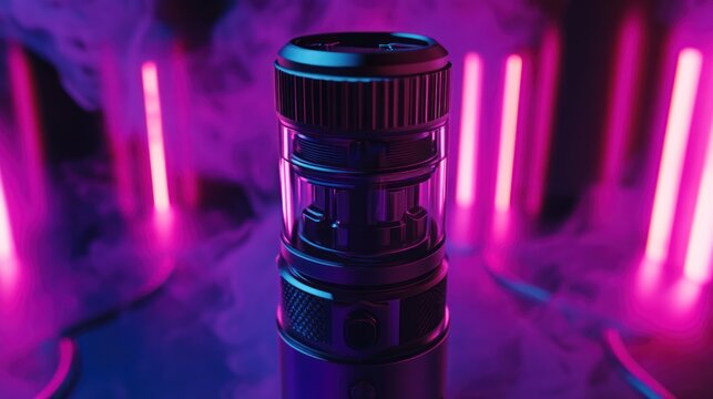 Advanced Vaping Device Under Neon Lights