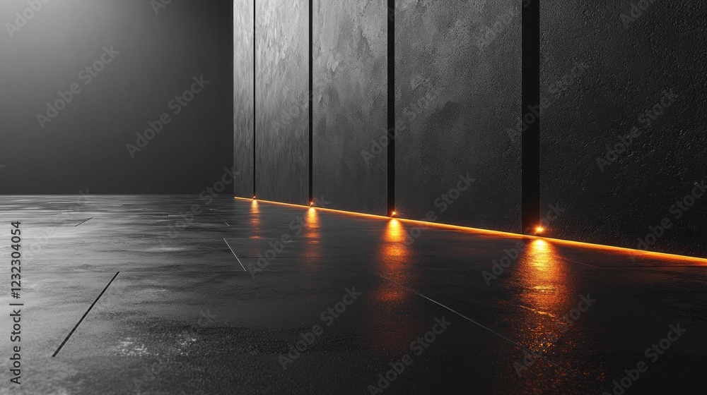 Poster a modern space showcases a striking matte black surface complemented by soft illumination along the 