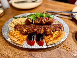 Turkish style kebab. Traditional Turkish Food Adana Kebab. Urfa, Mardin Kebap. Middle eastern food