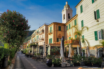 Celle, Ligure - Italy - Beautiful Italian mediterranean village of Finale Ligure at sunrise	