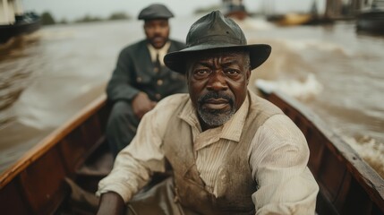 Steersman navigates flooded Potomac River in Georgetown, 1910