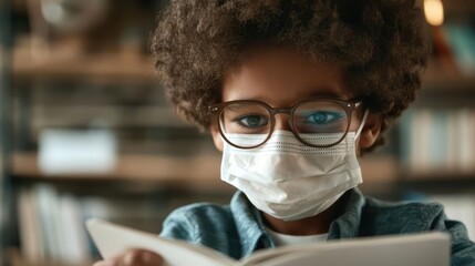Black schoolboy focused on writing in his notebook during class