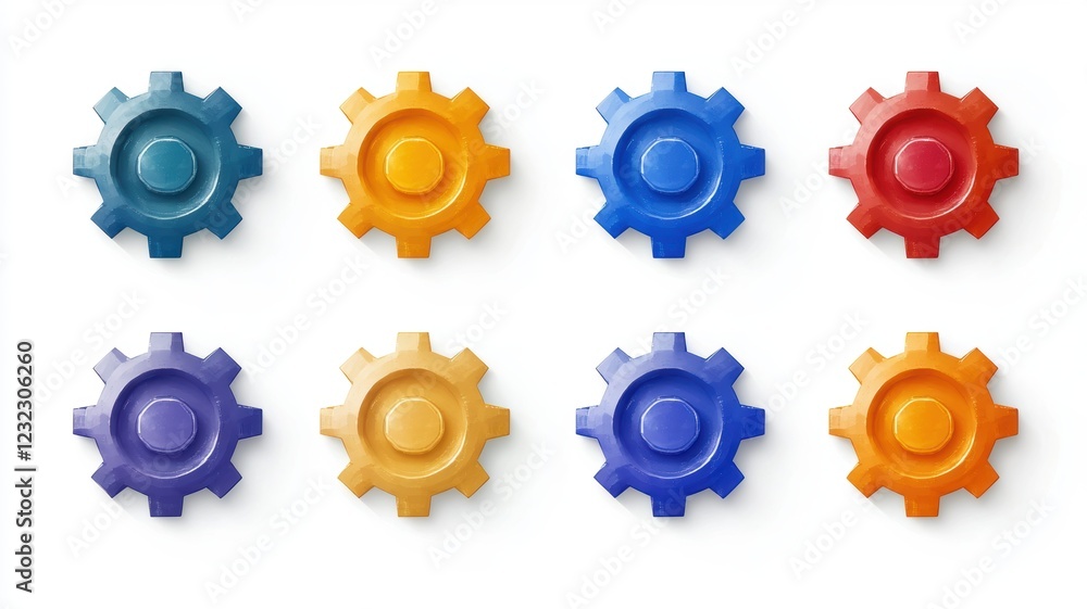 Poster colorful simple gear icons representing settings and configurations for design use