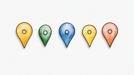Colorful Location Pins in Various Styles with Thin Lines for Map Representations