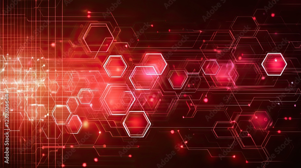 Aufkleber abstract red hexagon network digital technology background