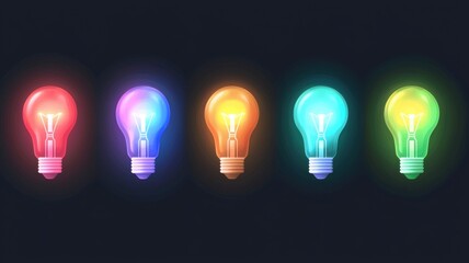 Colorful Light Bulbs Representing Innovation and Creativity in a Modern Startup Environment