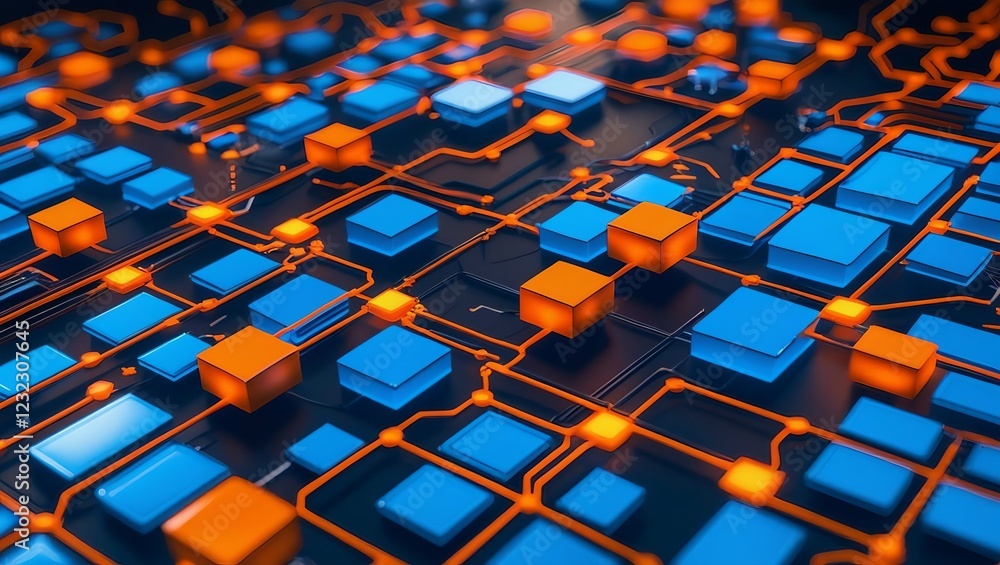 Poster blue abstract 3d cube pattern background
