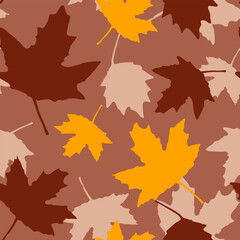 Foliage. Seamless pattern with maple leaves. Autumn pastel background. Vector illustration. Great design for fabric, wallpaper, wrapping paper, linens.