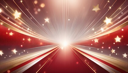 Luxurious award ceremony background with gold stars, light beams, bokeh, and ribbons graphic resource
