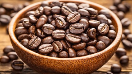 Fototapeta premium Roasted coffee beans in a wooden bowl