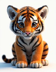 Obraz premium Happy Stylized Tiger with Stripes, Adorable 3D Wild Cat Illustration 