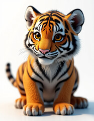 Obraz premium Happy Stylized Tiger with Stripes, Adorable 3D Wild Cat Illustration 