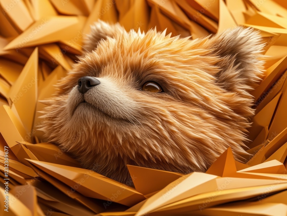 Aufkleber this image features a fluffy brown bear surrounded by numerous yellow, star-shaped objects it showca