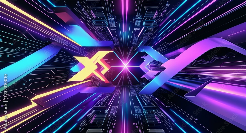 Poster a colorful abstract background with glowing lines of light and motion
