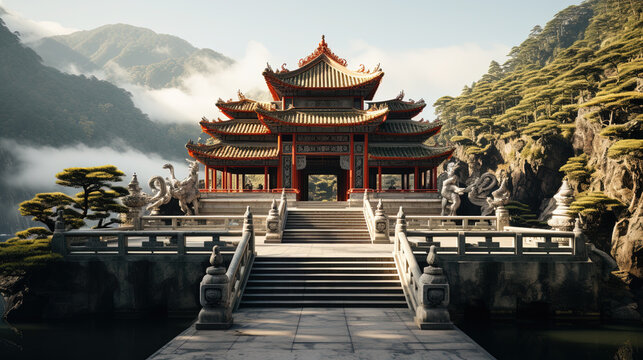 chinese temple, chinese style statue of kwan tar temple, hanghua mountain 