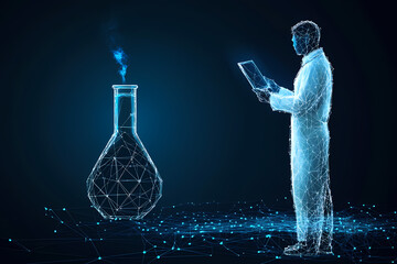 Vector illustration of an environmental scientist conducting research in a lush green environment