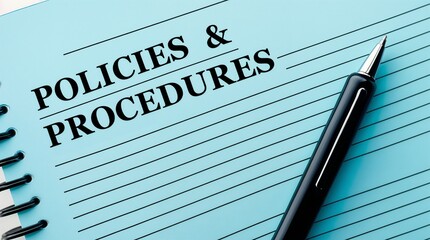 Policies and Procedures text on notepad. Company's policies and procedures concept.