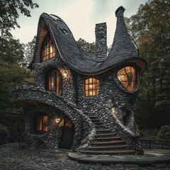 Fototapeta premium Enchanted Stone House in the Woods: A Fairytale Cottage
