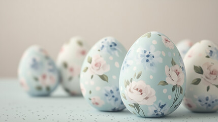 Fototapeta premium Blue pastel easter eggs - a soft and elegant design for spring-themed decorations and Easter greeting cards