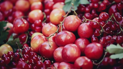 Vibrant fresh cherries and cranberries in close-up