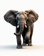 Obraz premium Cute 3D Cartoon Elephant with Big Ears, Friendly Wild Animal on White Background 