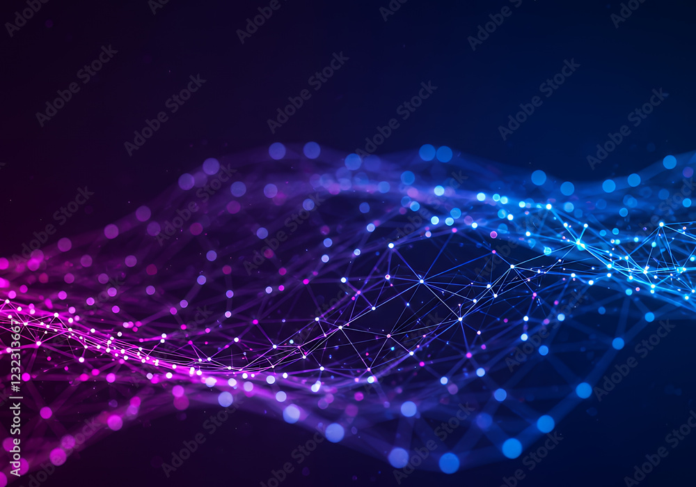 Poster abstract technology network with glowing nodes and lines. modern and sophisticated background for ba