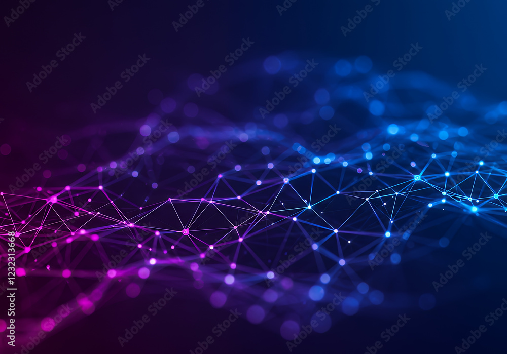 Poster abstract technology network with glowing nodes and lines. modern and sophisticated background for ba
