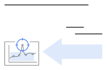 Graph with data points, target overlay, determined focus, and a directional arrow suggesting progress. Ideal for data analytics, precision, goal setting, strategy, growth research abstract line