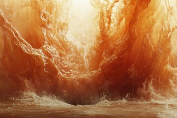 Fototapeta premium Swirling waves and warm colors create a captivating abstract ocean landscape at sunset