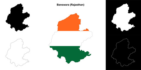 Banswara district (Rajasthan) blank outline map set