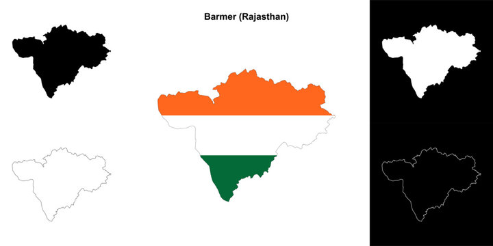 Barmer district (Rajasthan) blank outline map set