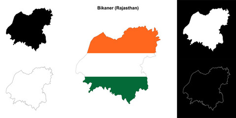 Bikaner district (Rajasthan) blank outline map set