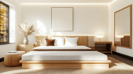 Calm and serene bedroom design with modern elements and natural light